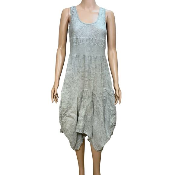 Inizio Magic Linen Midi Dress Large Pointy Hem Woven Gray Boho Vacation Casual - Picture 1 of 7